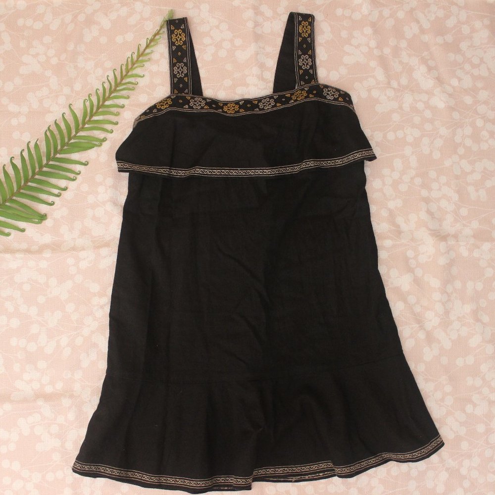 Madewell Embroidered Tier Linen Dress Black Small